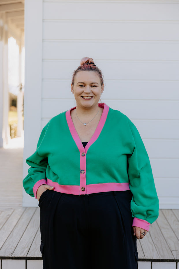 Crop Cardi - Green/Pink