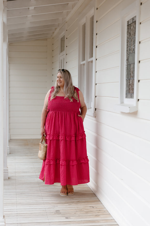 Vienna Dress - Red/Pink Check