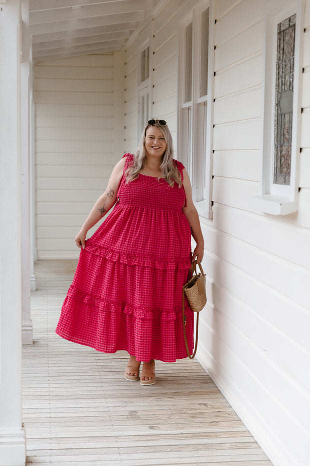 Vienna Dress - Red/Pink Check