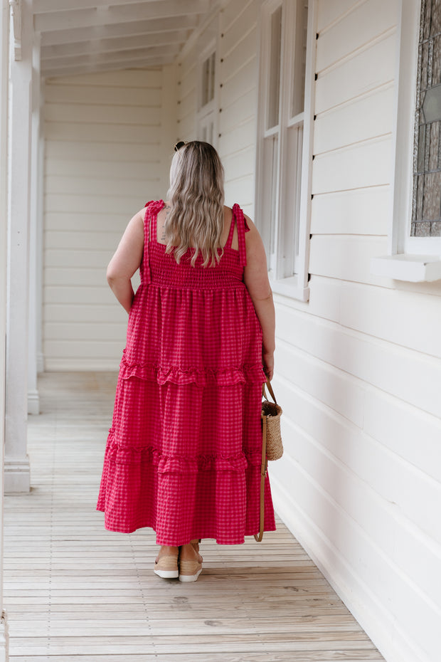 Vienna Dress - Red/Pink Check