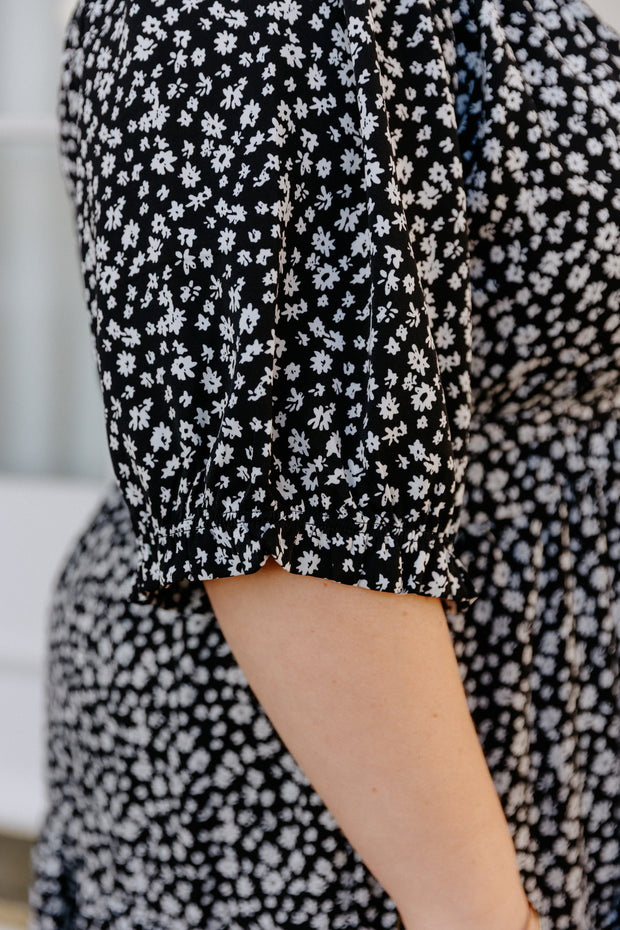 August Dress - B&W Floral
