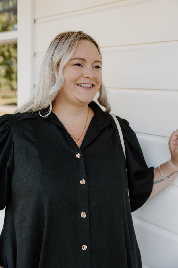 James Dress - Black Linen