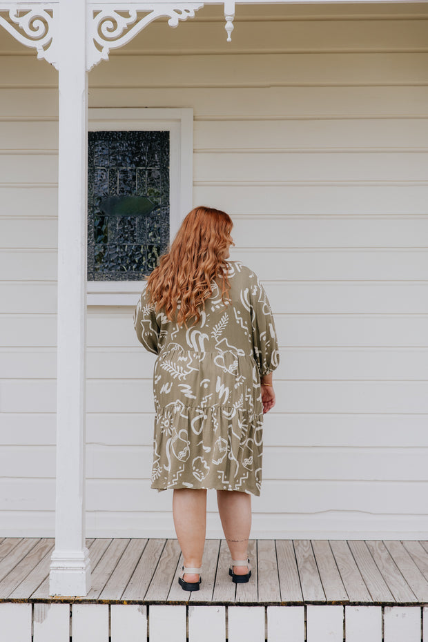 Gin Dress - Khaki Pattern