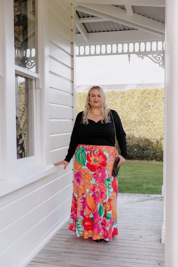 Bias Tie Skirt - Pink/Big Floral