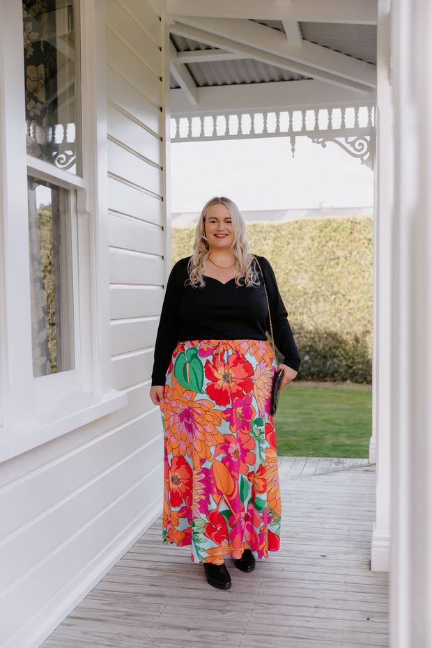 Bias Tie Skirt - Pink/Big Floral