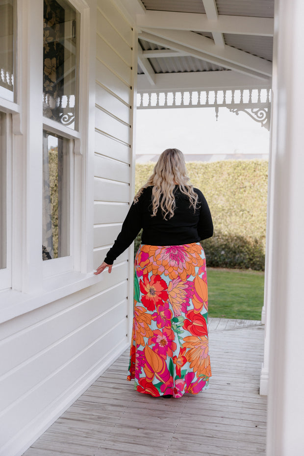 Bias Tie Skirt - Pink/Big Floral