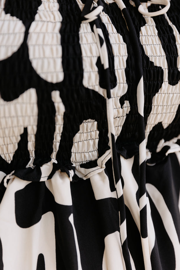 Maya Dress - Black/Beige Abstract