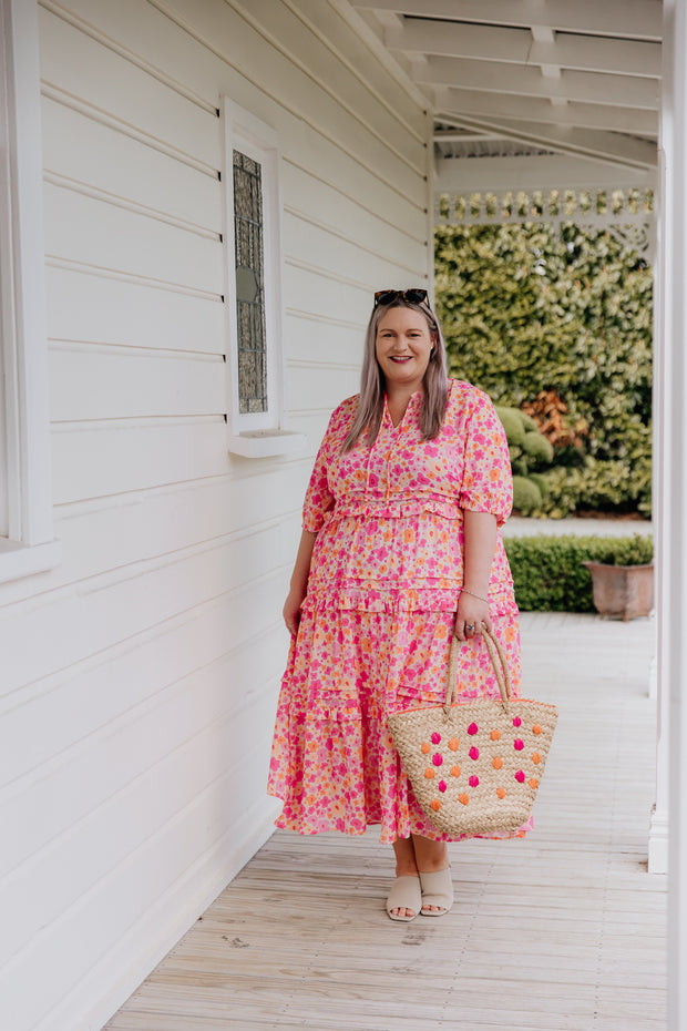 Cece Dress Pink Yellow Floral