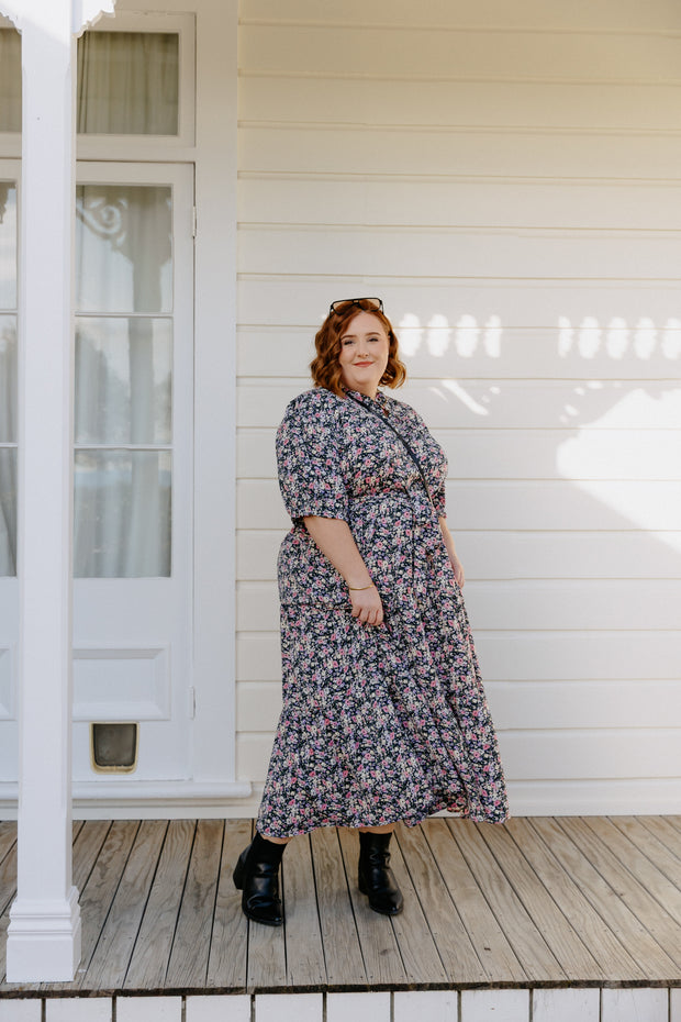 August Dress - Navy Floral
