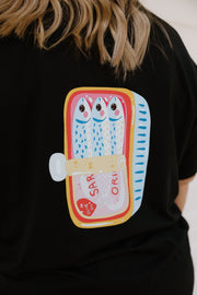 Oversized Tee - Black w Sardine