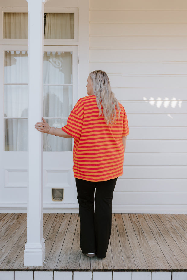 Oversized Tee - Pink/Orange Stripe