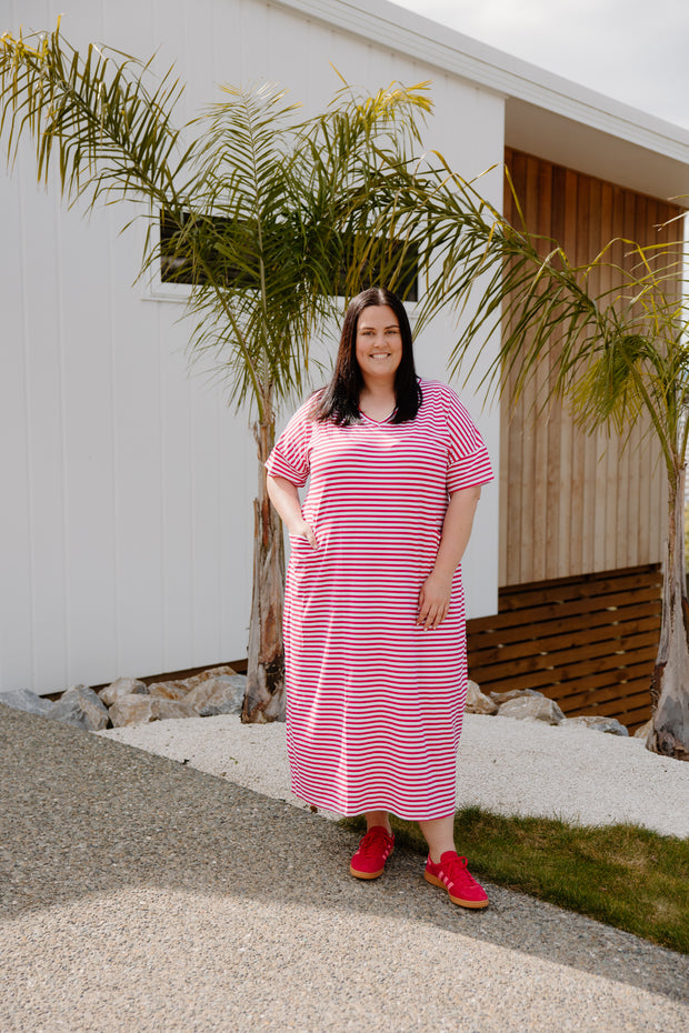 Ansel Dress - Pink/White Stripe