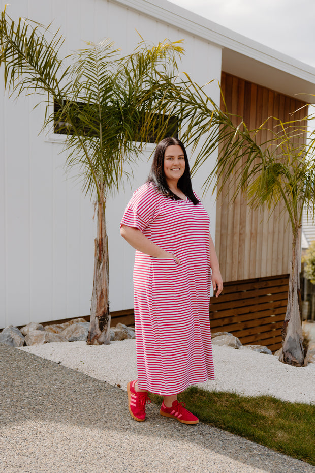 Ansel Dress - Pink/White Stripe