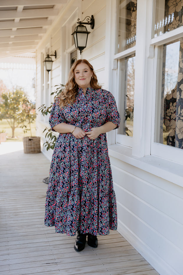 August Dress - Black Neon Floral