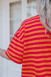 Oversized Tee - Pink/Orange Stripe