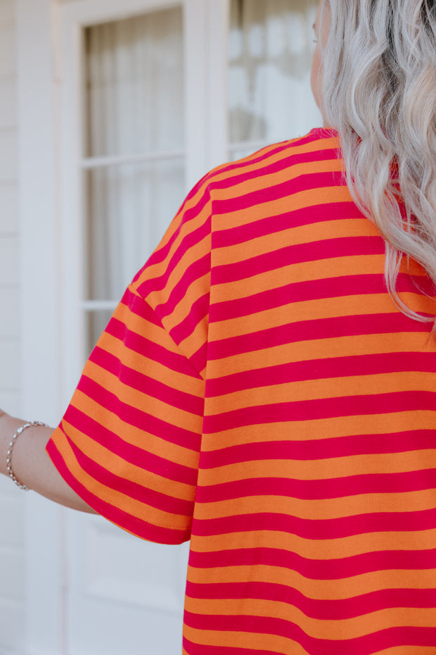 Oversized Tee - Pink/Orange Stripe