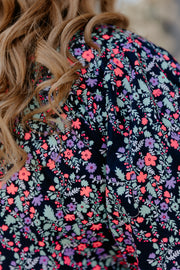 August Dress - Black Neon Floral