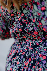 August Dress - Black Neon Floral