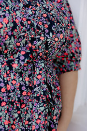 August Dress - Black Neon Floral