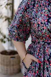 August Dress - Black Neon Floral