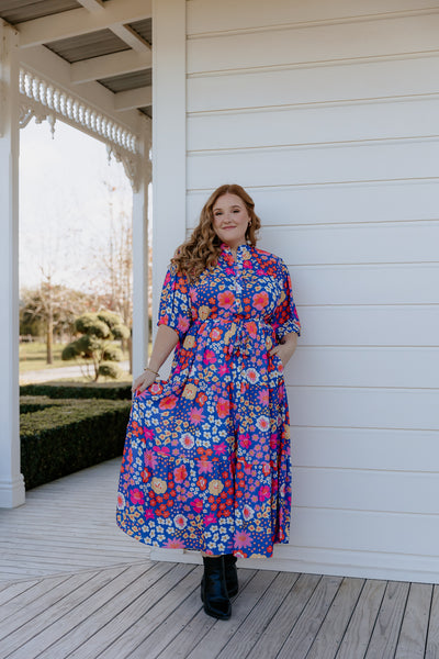 August Dress - Cobalt Floral