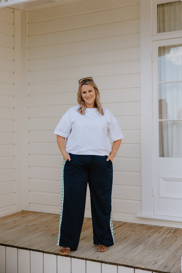 Baz Pants - Navy/Green Heart