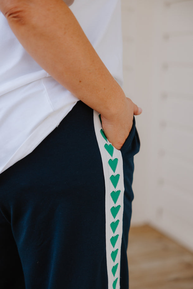Baz Pants - Navy/Green Heart