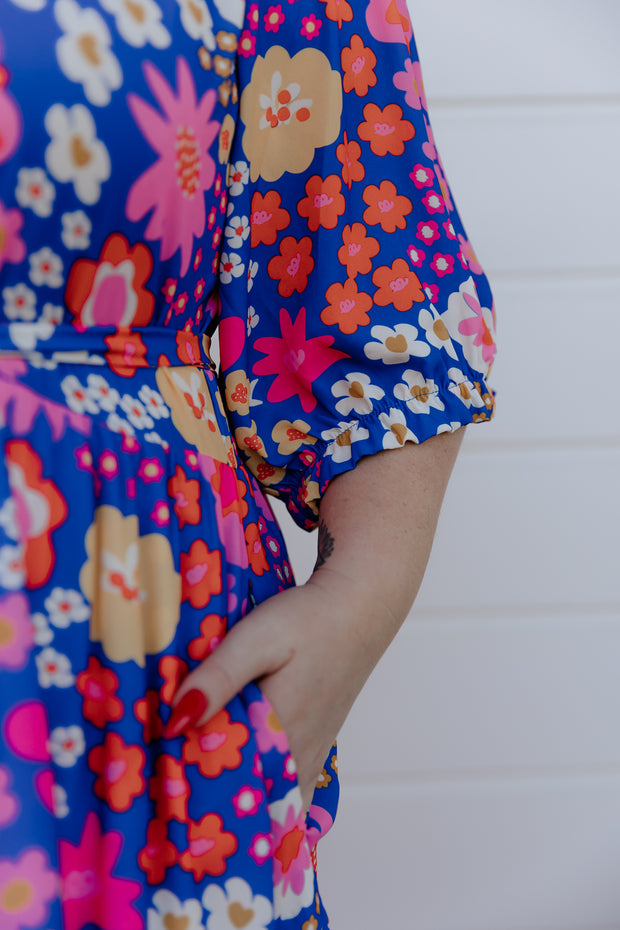 August Dress - Cobalt Floral