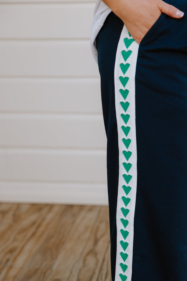 Baz Pants - Navy/Green Heart