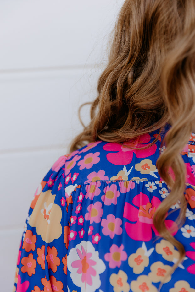 August Dress - Cobalt Floral