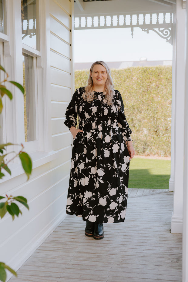 Logie Dress - B/W Floral