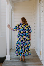 August Dress - Navy-Purple/Yellow Flower
