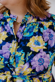 August Dress - Navy-Purple/Yellow Flower
