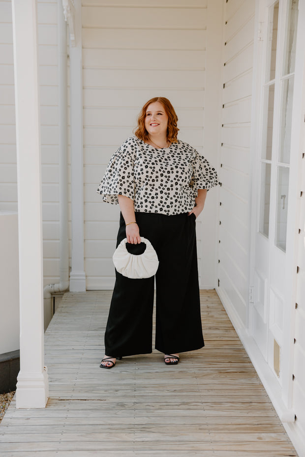 Juno Top - White with Black Floral
