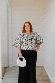 Juno Top - White with Black Floral