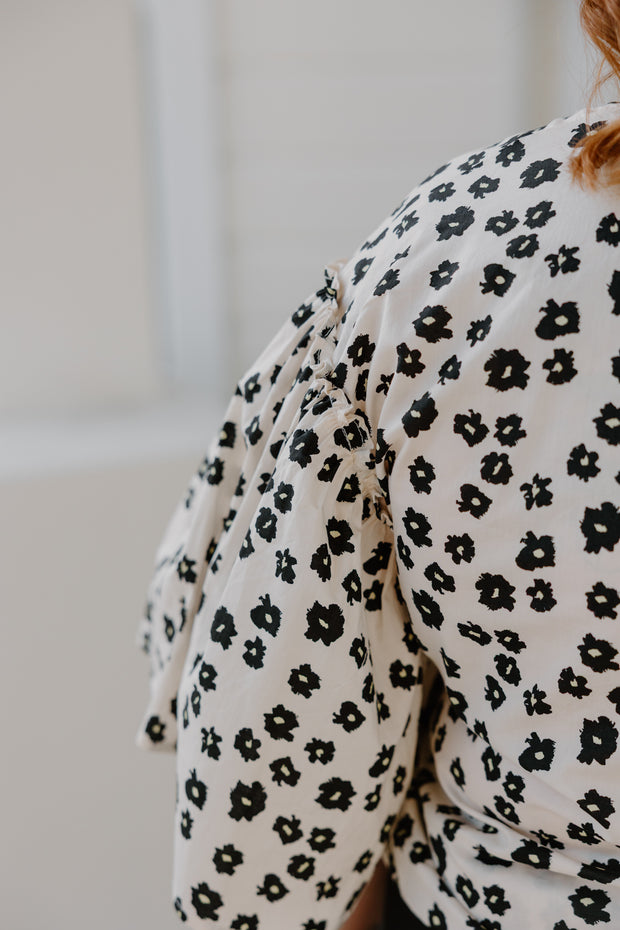 Juno Top - White with Black Floral
