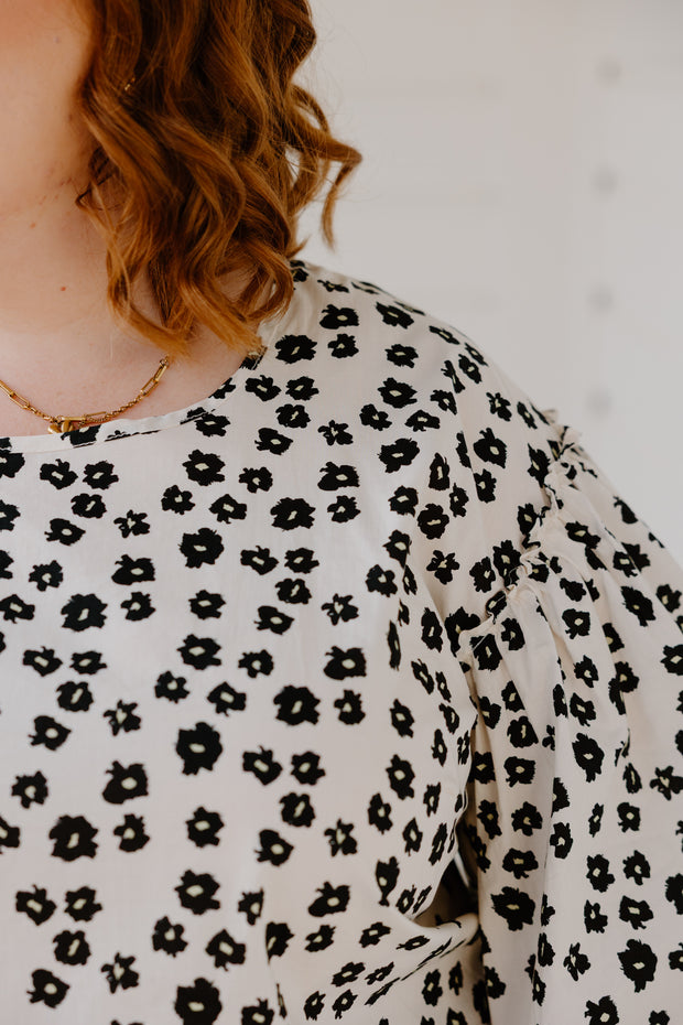 Juno Top - White with Black Floral