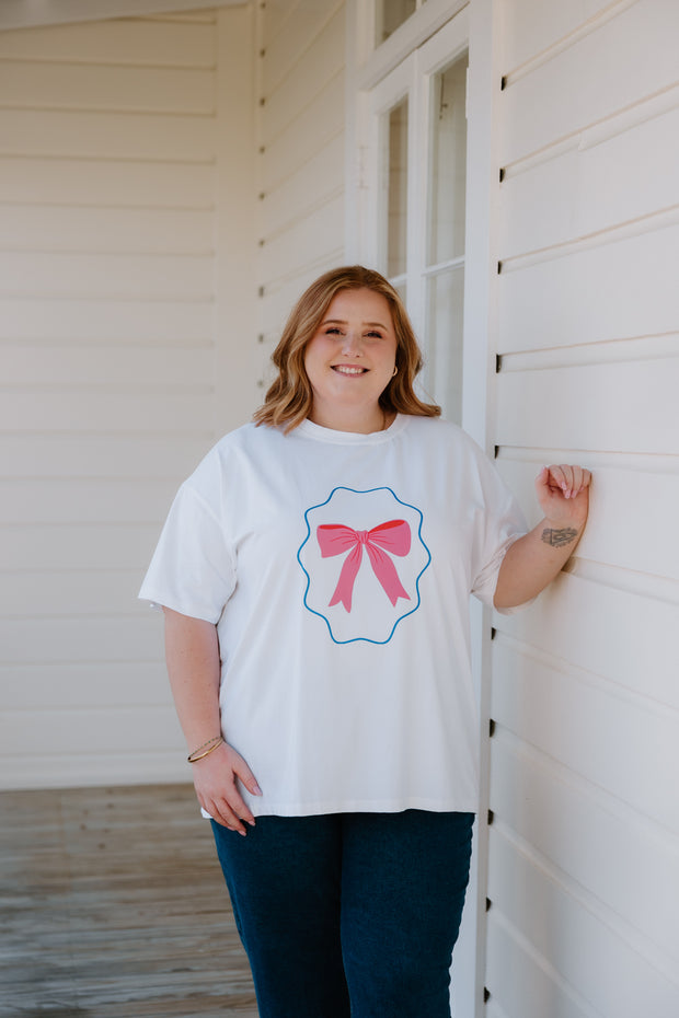 Oversized Tee - White w Bow