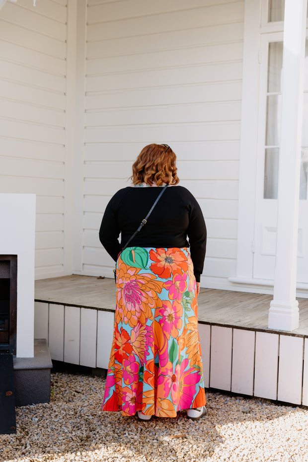 Bias Tie Skirt - Pink/Big Floral