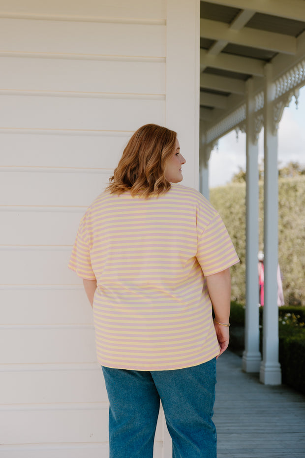 Oversized Tee - Pink/Yellow Stripe