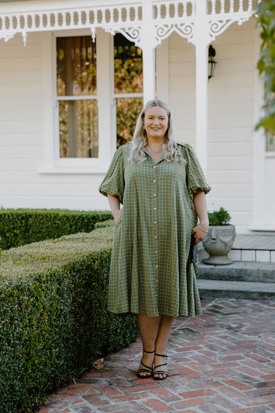 James Dress - Green Grid