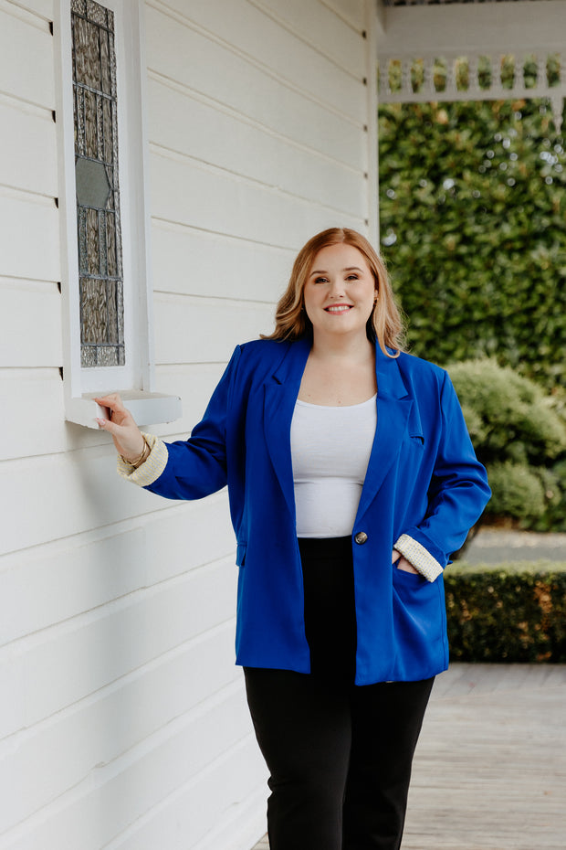 Boyfriend Blazer - Cobalt/Neon Yellow Stripe