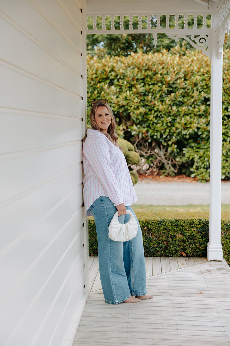 Classic Shirt - White w Pink Stripe – Ruby & Rain