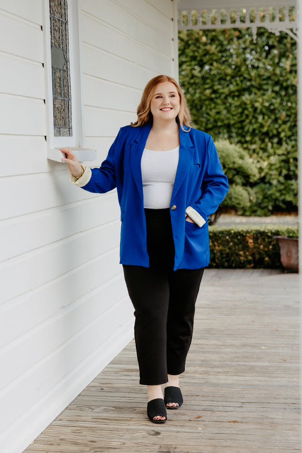 Boyfriend Blazer - Cobalt/Neon Yellow Stripe