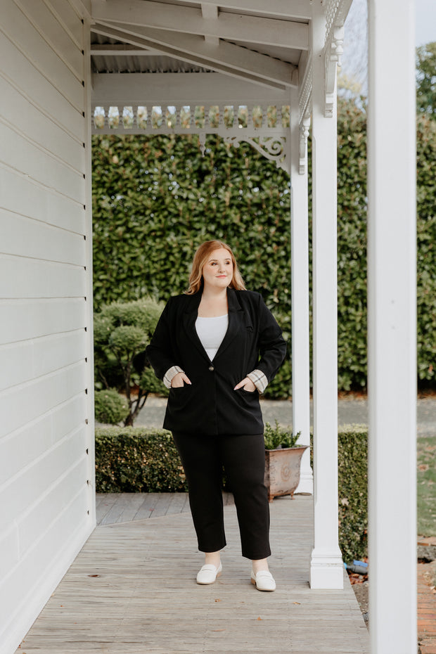 Boyfriend Blazer - Black/Beige Plaid