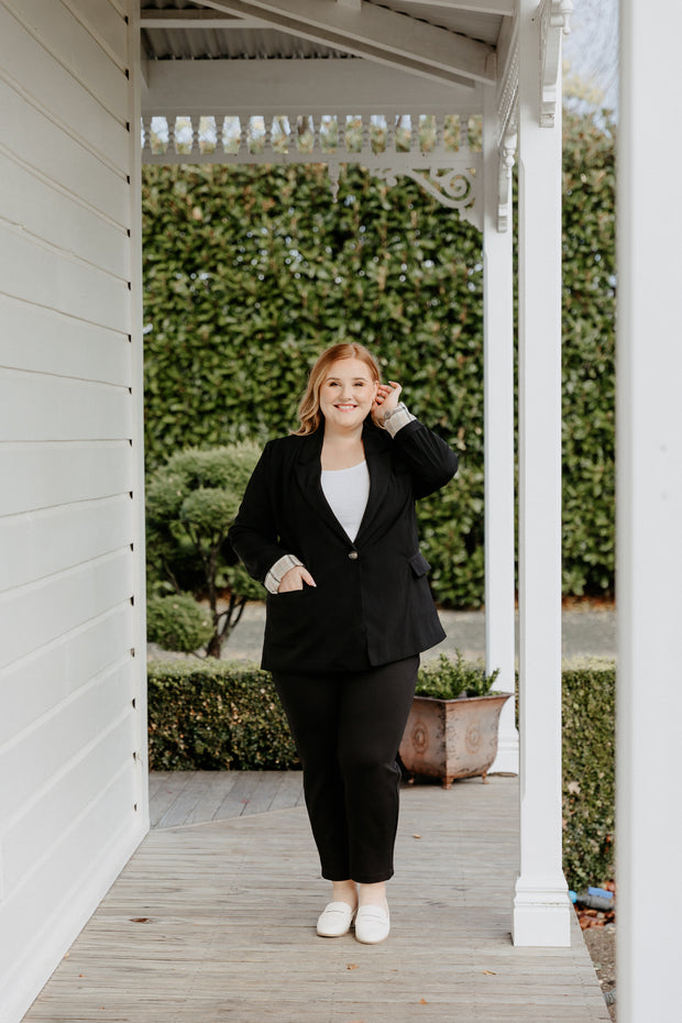 Boyfriend Blazer - Black/Beige Plaid