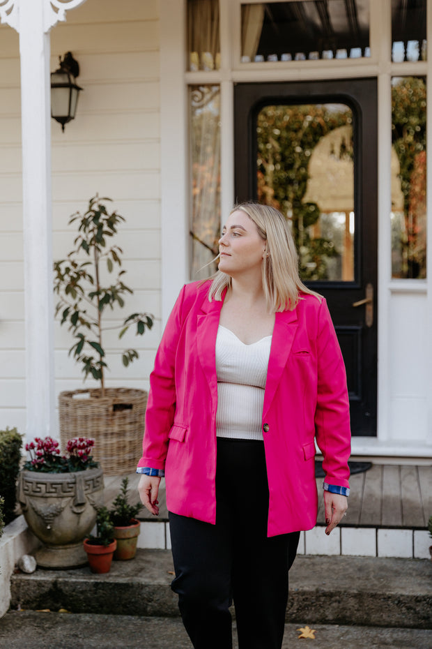 Boyfriend Blazer - Pink/Pink Plaid