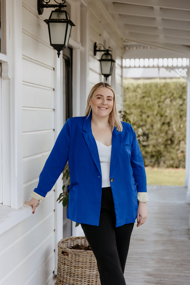 Boyfriend Blazer - Cobalt/Neon Yellow Stripe