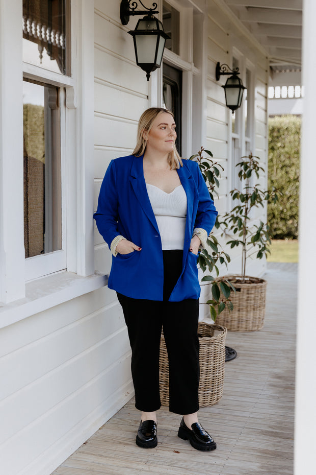 Boyfriend Blazer - Cobalt/Neon Yellow Stripe