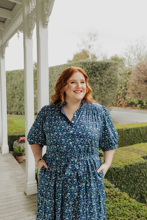 August Dress - Navy Floral